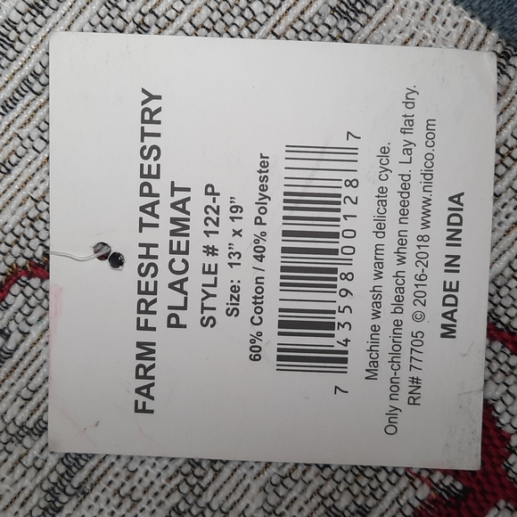 Set 2 Placemats Tablemat Gray White Red 13" x 19" Washable Farm To Table Farmer - Picture 6 of 6